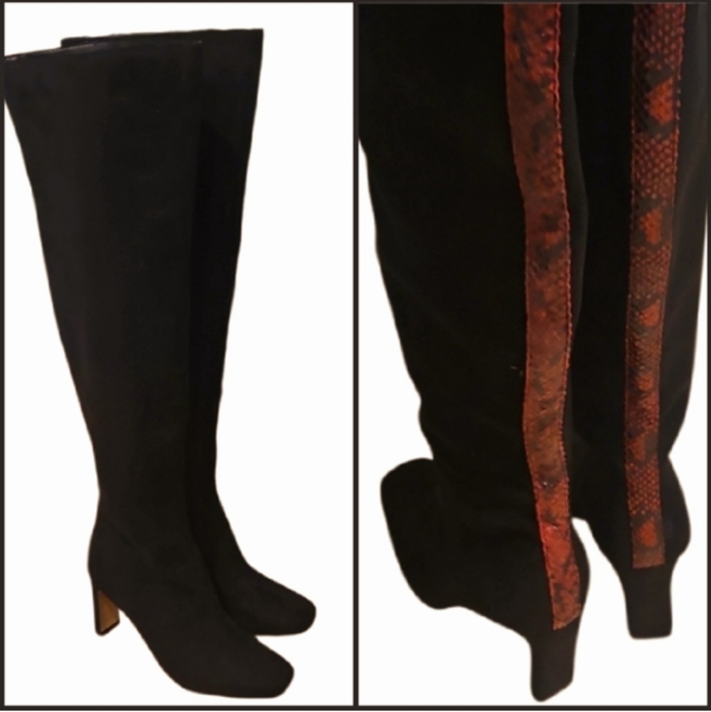 NEW! GABRIELLE UNION Tall Heeled Over The Knee Boots  Snakeskin Accent 7.5.